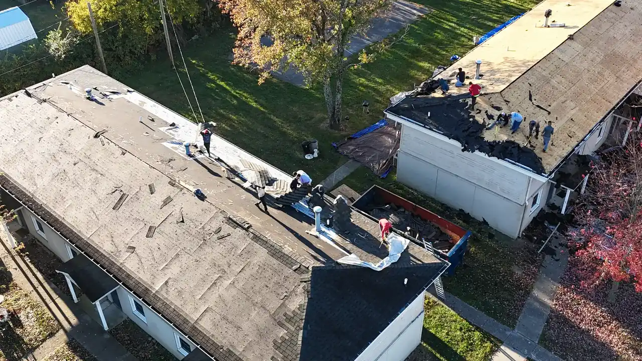 Roofing work on a residential property