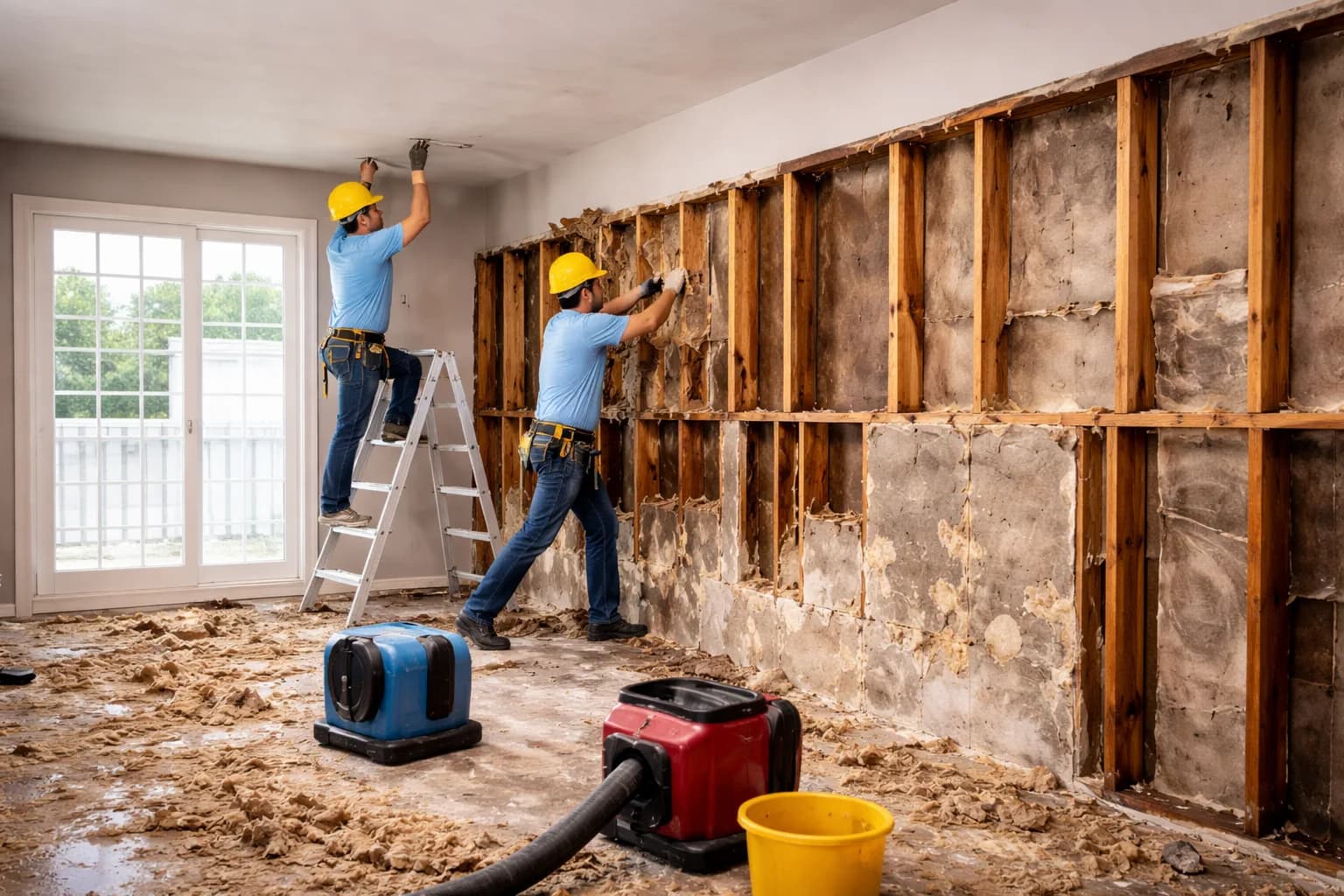 General contractor reviewing interior water damage restoration scope in Lexington Kentucky