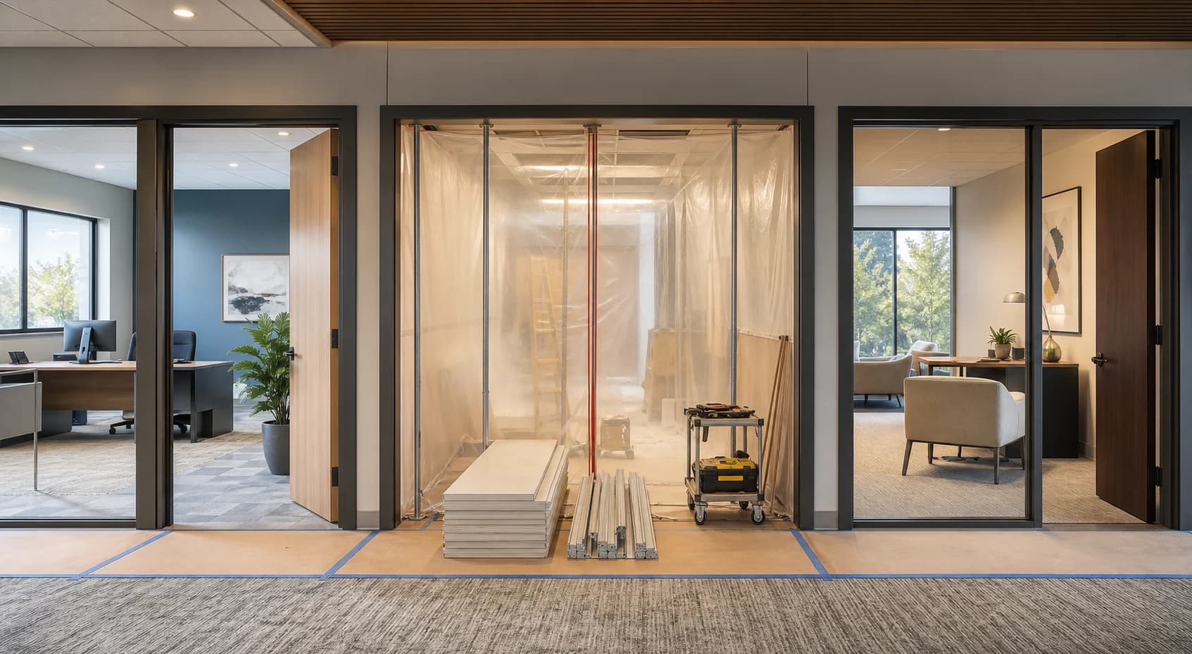 Conceptual illustration of phased office renovation planning in Lexington, Kentucky