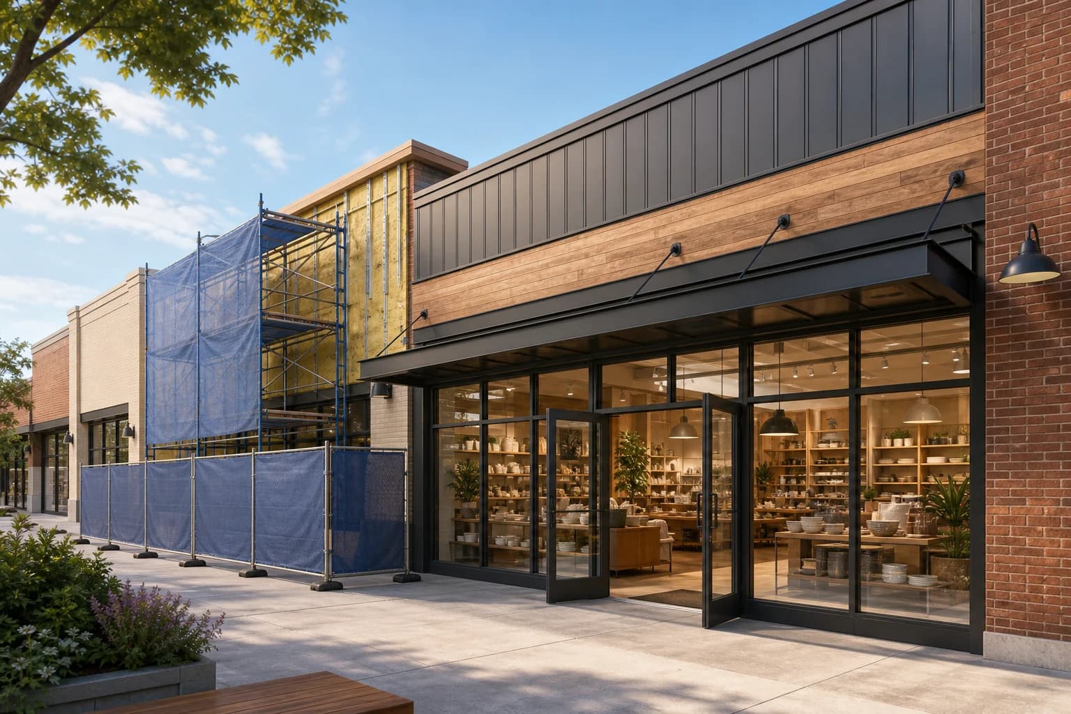 Conceptual illustration of phased storefront renovation planning in Lexington, Kentucky